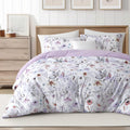 3 Piece Queen Comforter Set, Purple Floral Bedding, Soft Microfiber Comforter with Pillow Shams, Romantic French