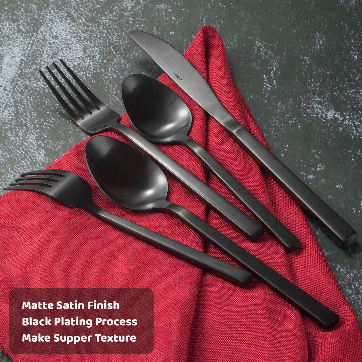 Cube Black 45-Piece Forged Stainless Steel Matte Flatware Set for 8