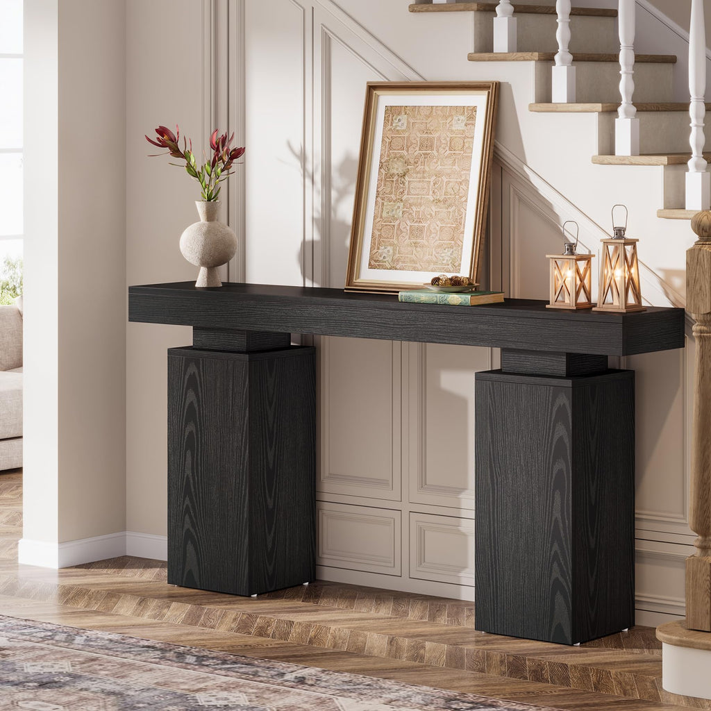 63-Inch Long Console Table, Farmhouse Entryway Table Behind Couch, Wooden Foyer Stand Entry Station, Modern Hallway