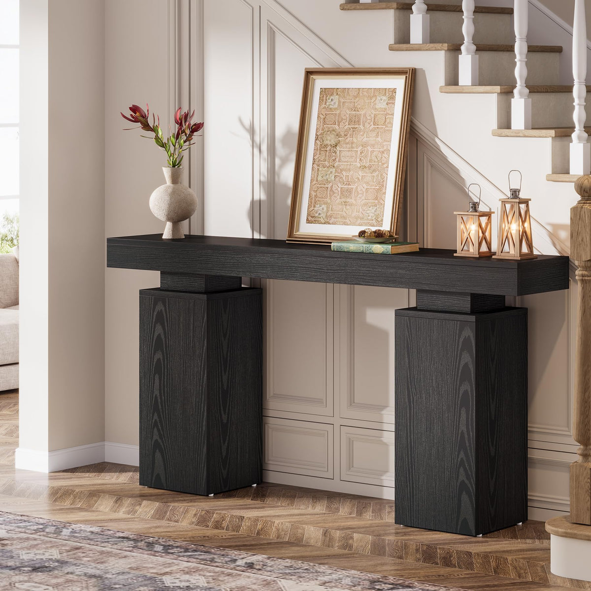 63-Inch Long Console Table, Farmhouse Entryway Table Behind Couch, Wooden Foyer Stand Entry Station, Modern Hallway