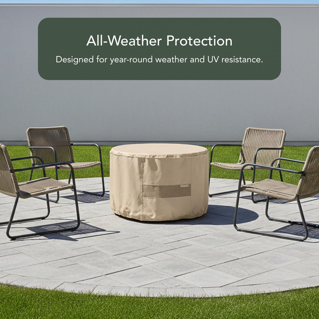 Classic Round Fire Pit Cover, Vinyl, 36 Dia x 25H, Tan