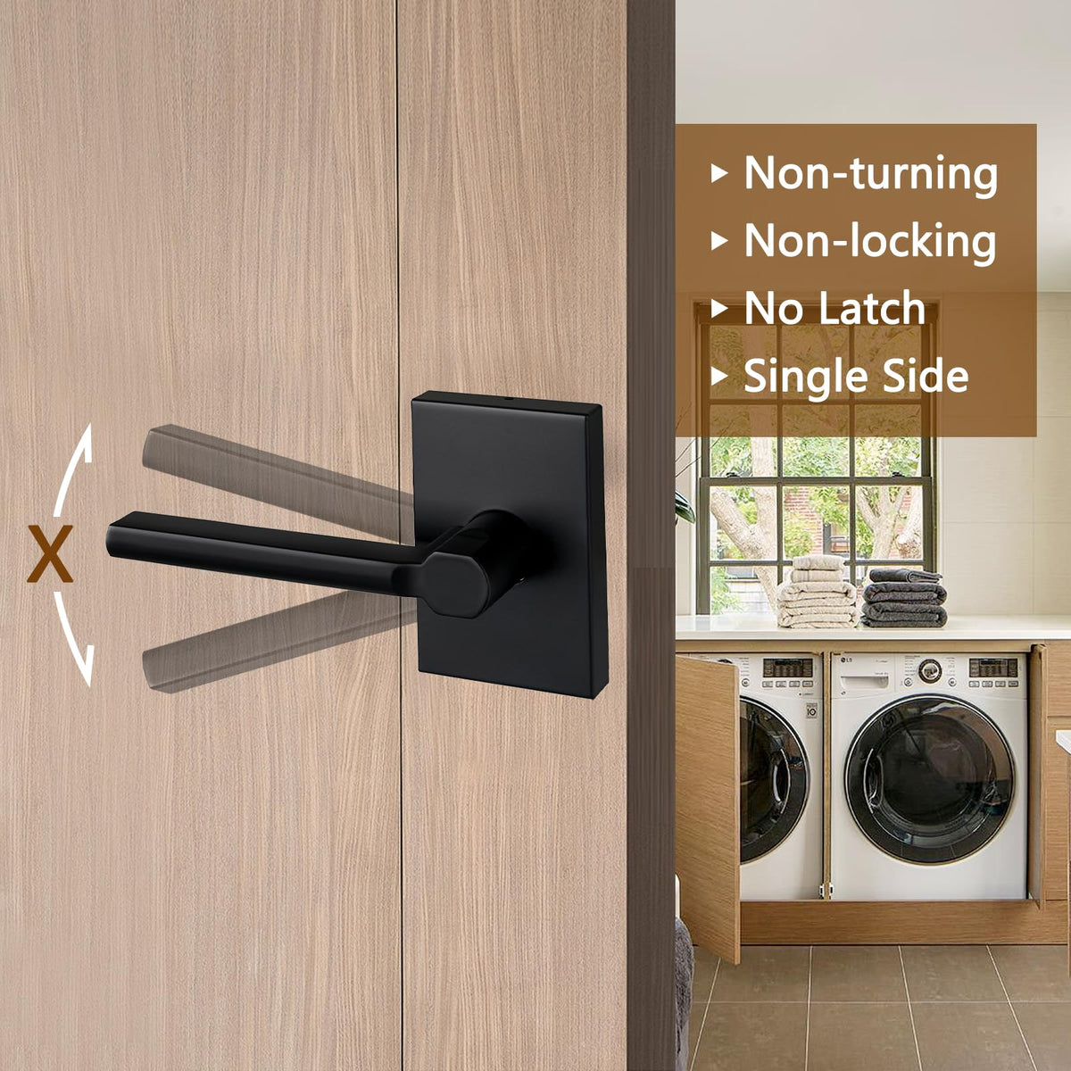 Single Sided Dummy Door Handle for Closet or Pantry, Non-Turning Matte Black Reversible Interior Push/Pull Lever