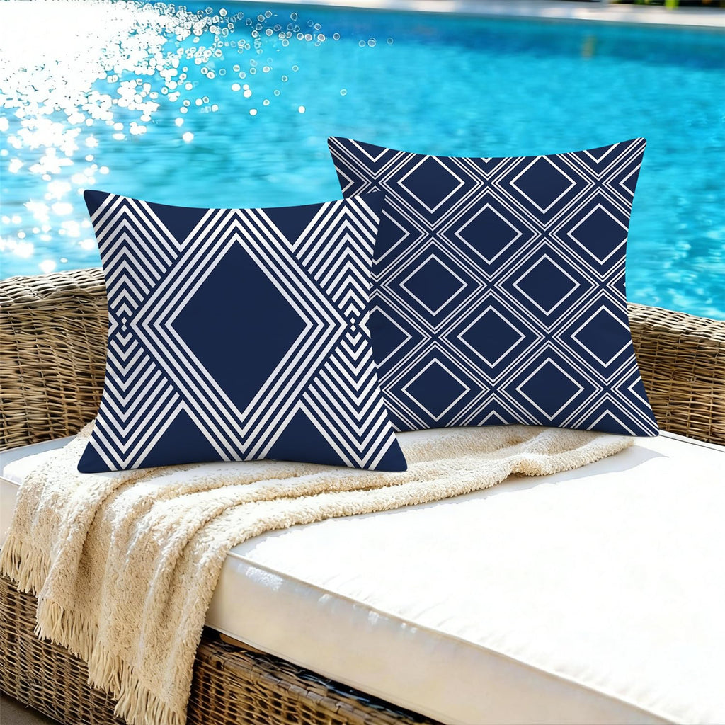 Outdoor Waterproof Pillow Covers 18x18 Set of 4 Navy Blue and White Modern Geometry Decorative Outdoor Throw Pillows