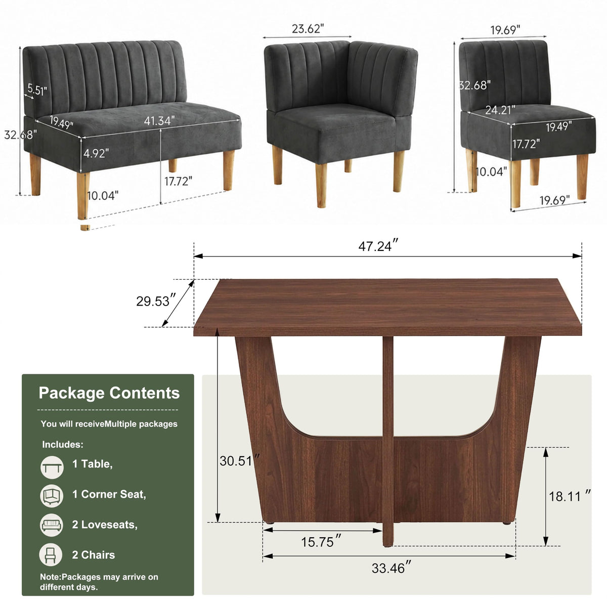 47 Inch Rectangular Dining Table Set for Nook