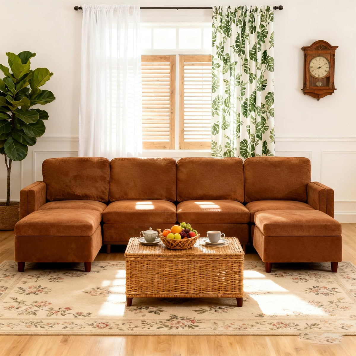 Modular Sectional Sofa with Storage Pockets, Soft Boucle Fabric, Solid Wood Frame, Customizable Configuration (U