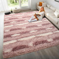 Pink and White Rugs Girls, Fluffy Soft Plush Area Rugs with Non-Slip Backing, Modern Striped Shag Fuzzy Carpets