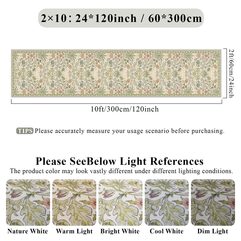 Floral Runner Rug s: Non-Slip Machine Washable Long Rugs Boho Soft Rugs, Laundry, Bedroom, Bathroom - Botanical