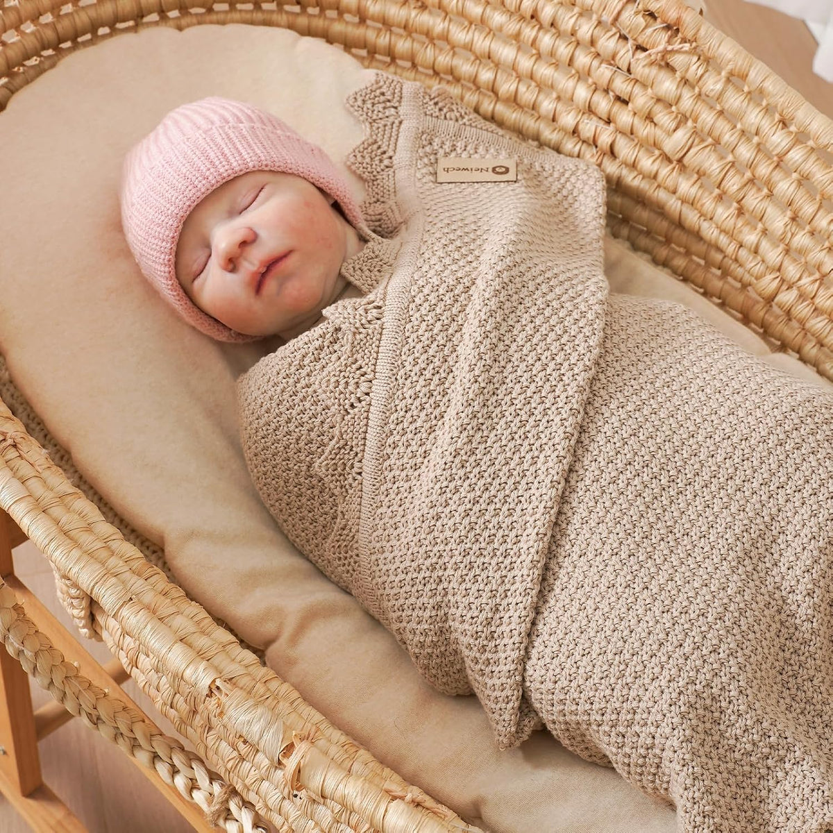 Organic Cotton Baby Blanket Knit Soft Receiving Swaddling Crib Nursery Blankets for Newborns Infants Boys Girls Camel