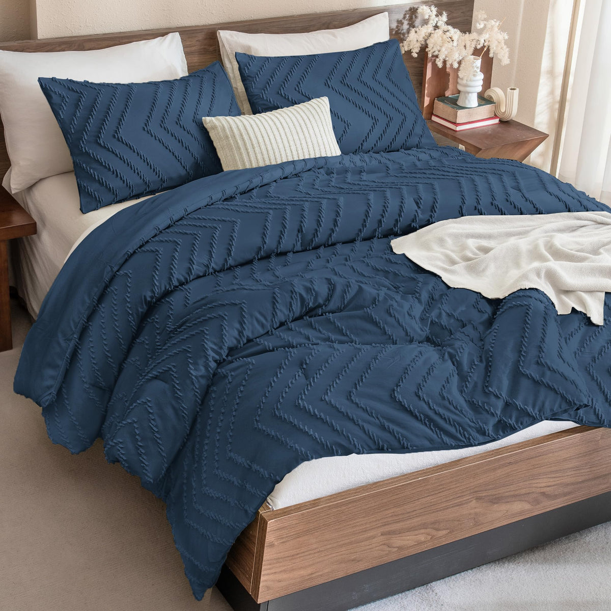 Navy Blue Comforter Set, 3 Pieces Soft Bedding Set