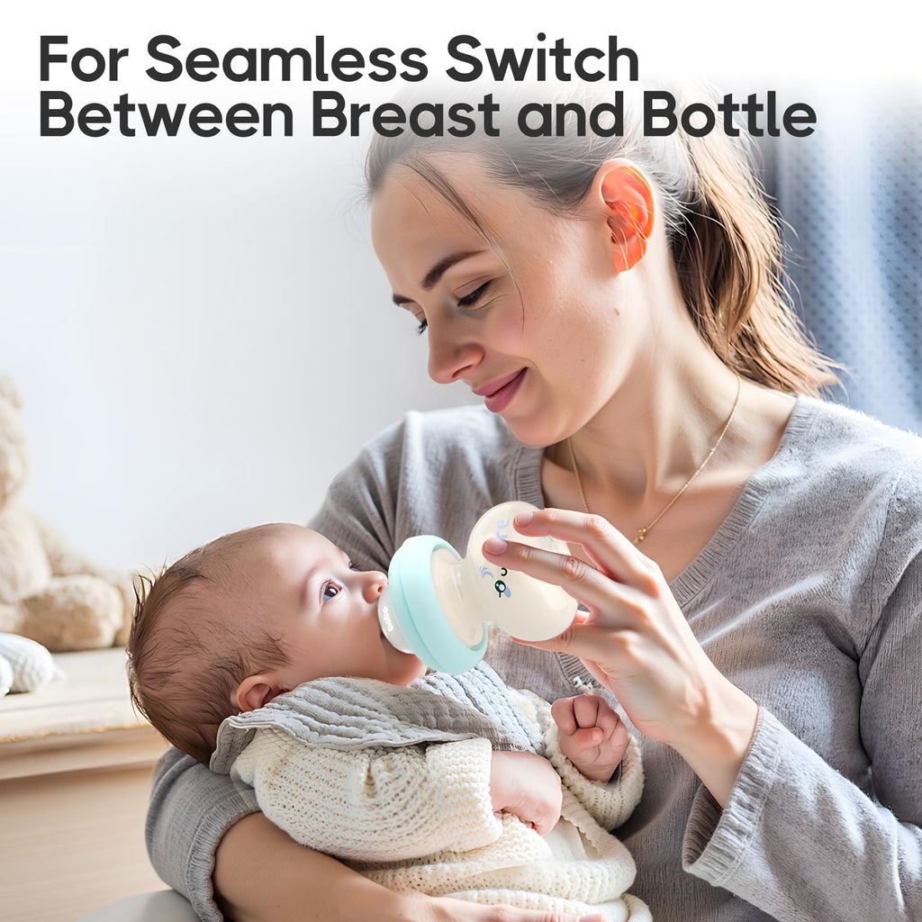 Newborn Glass Baby Bottles with Slow Flow Nipple for 0+ Months, Wide Neck Feeding Bottle, 2.7oz/80ml (Blue, 2.7oz