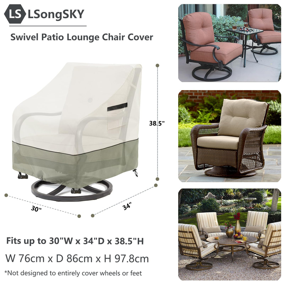 Outdoor Swivel Lounge Chair Cover 2 Pack, Waterproof Heavy Duty Outdoor Chair Covers, Patio Rocking Chair Covers for