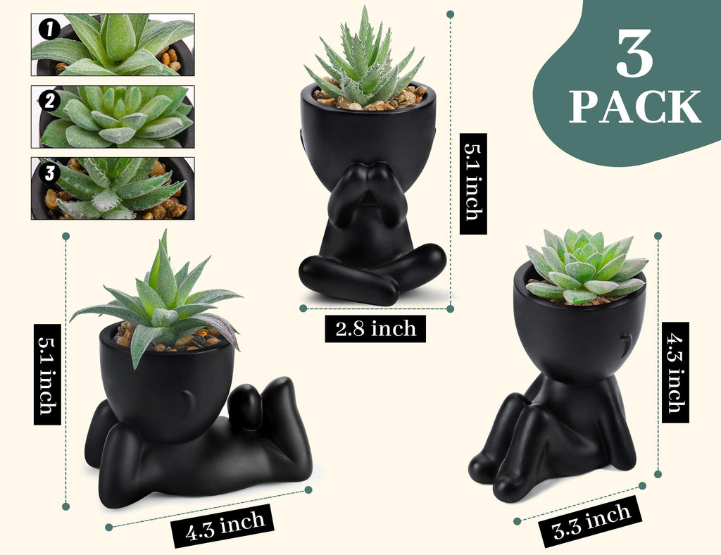 3 Pack Fake Plants in Black Pots Living Room Decor