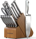 Knife Set 15 Piece German Steel Kitchen Knife Block Set | Wooden Block with Built-in Sharpener, One-Piece Design