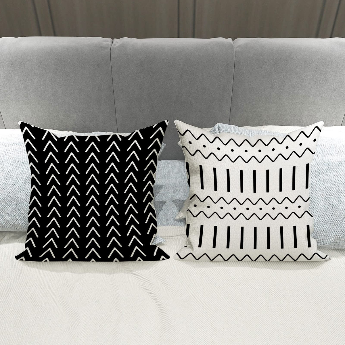 Pillow Covers 16x16 Set of 4, Modern Sofa Throw Pillow Cover, Decorative Outdoor Linen Fabric Pillow Case for Couch