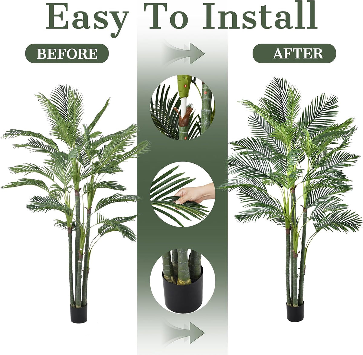 Palm Tree 8FT, Tall Palm Trees with Realistic Trunk & Lush Fronds, Large Fake Tropical Tree for Poolside, Patio