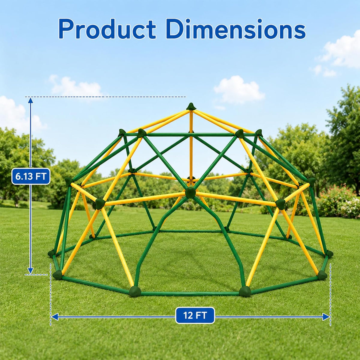 13ft Climbing Dome Kids Jungle Gym Outdoor, 1000 lbs Geometric Dome Climber Play Center, Rust & UV Resistant Steel