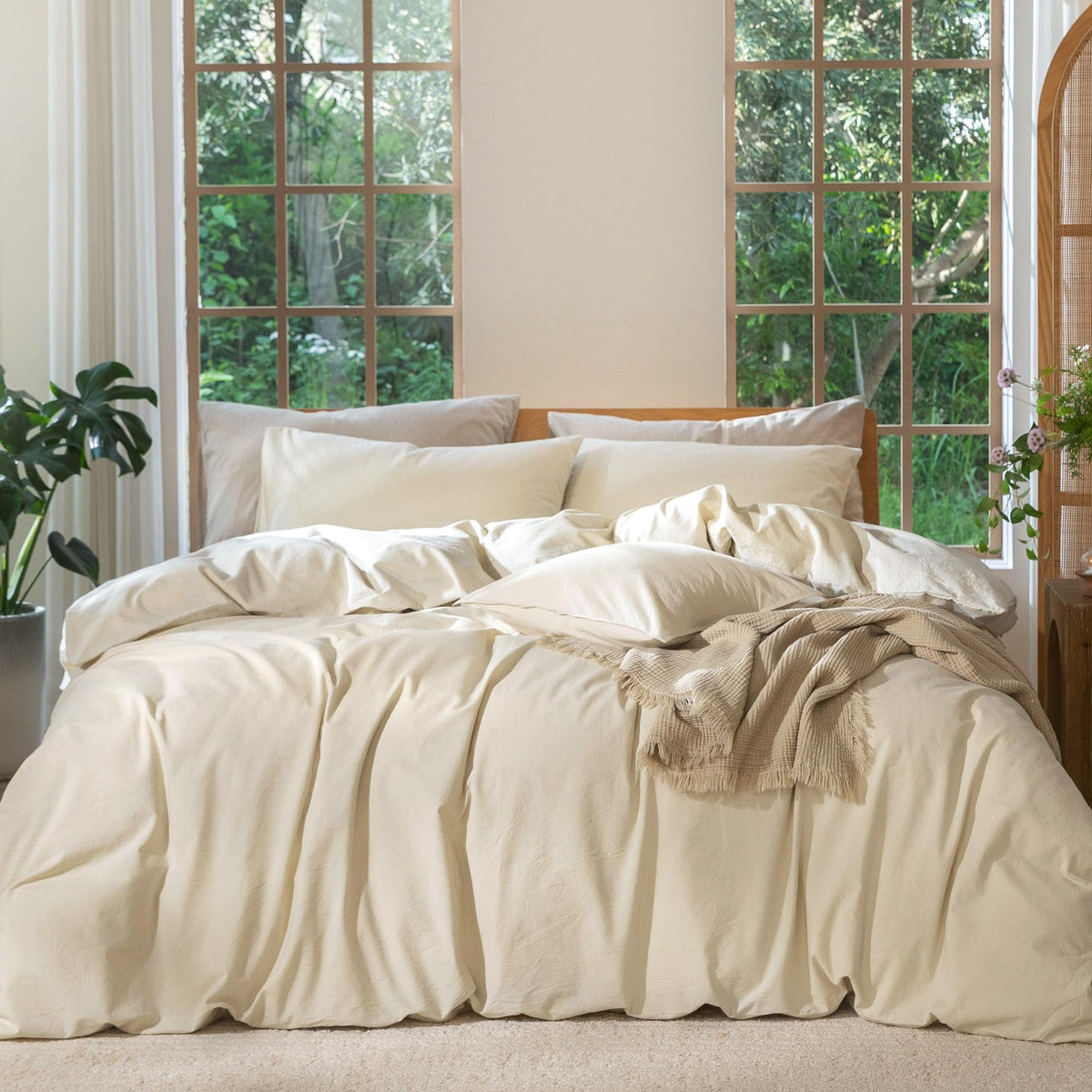 Duvet Cover Set 100% Washed Cotton Linen Like Super Plus