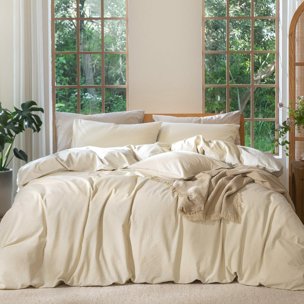 Duvet Cover Set 100% Washed Cotton Linen Like Super Plus