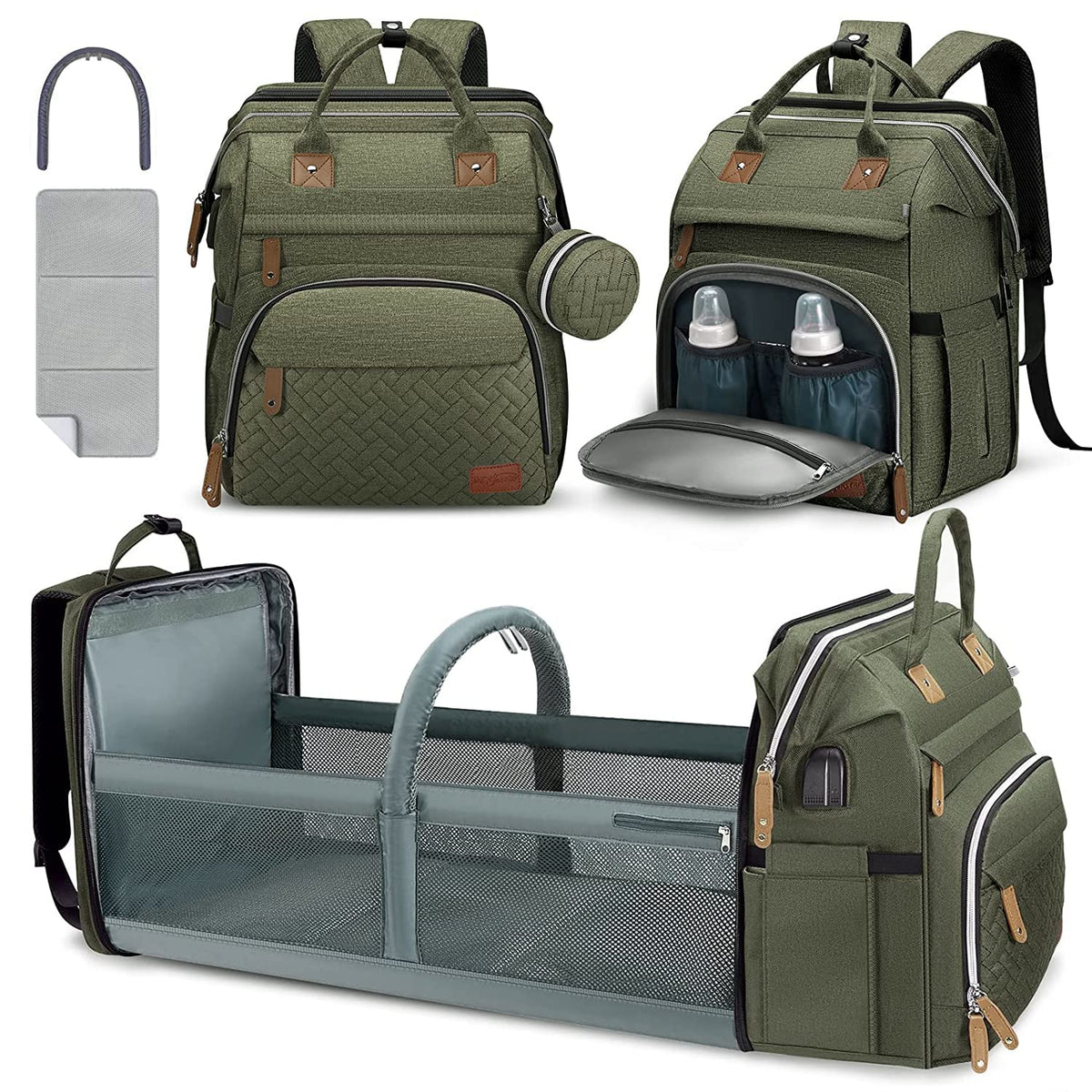 Baby Diaper Bag Backpack with Changing Station Large Capacity Baby Bag for Boys & Girls, USB Charging Port, Pacifier