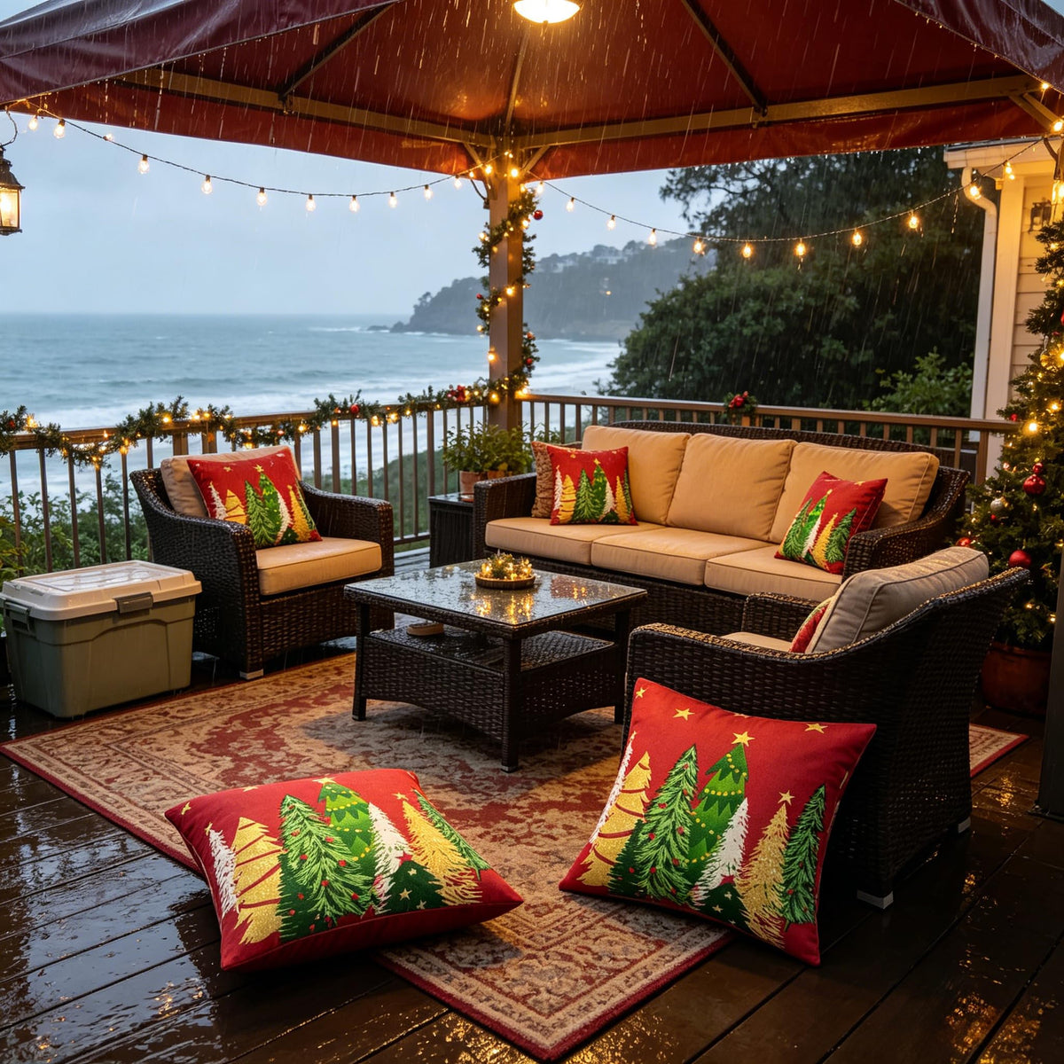 Outdoor Pillow Covers 18x18 Inch, Set of 2 Christmas Tree Pattern Throw Pillow Covers with Inserts Included, Home