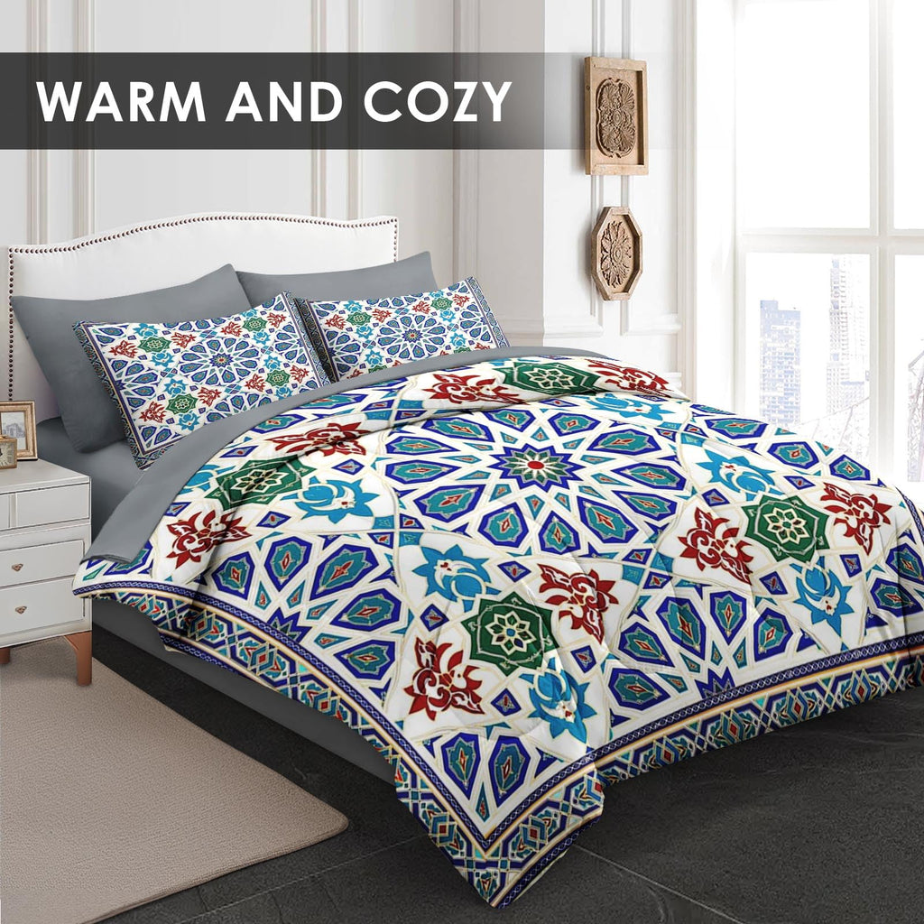 7 Pcs Queen Size Comforter Set, Moroccan Mandala Bedding
