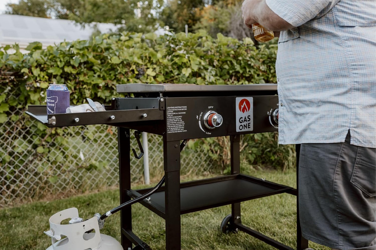 Foldable 2-Burner Propane Gas Grill with 28-Inch Flat Top Griddle, Pre-Seasoned Griddle Pan and Side Shelves for Outdoor Cooking