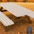 5FT Picnic Table Cover with Bench Covers, Elastic Fitted Tablecloth