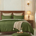 100% Cotton Waffle Weave Duvet Cover Set, 104"x98", Olive Green