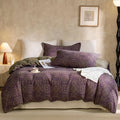 Purple Green Duvet Cover Queen, 3 Pieces Retro Boho Medallion Jacquard Flower Bedding Set, Linen Cotton Yarn-Dyed