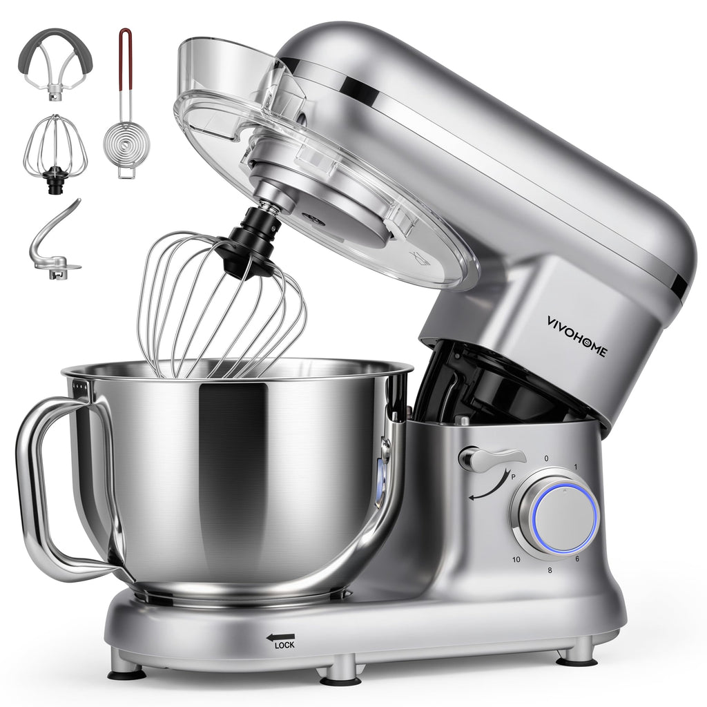 Stand Mixer, 6-Quart Tilt-Head Kitchen Mixer with Bowl, Silver