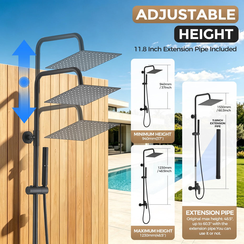 Outdoor Shower Faucet Set, Bathroom Shower Kit, Matte Black
