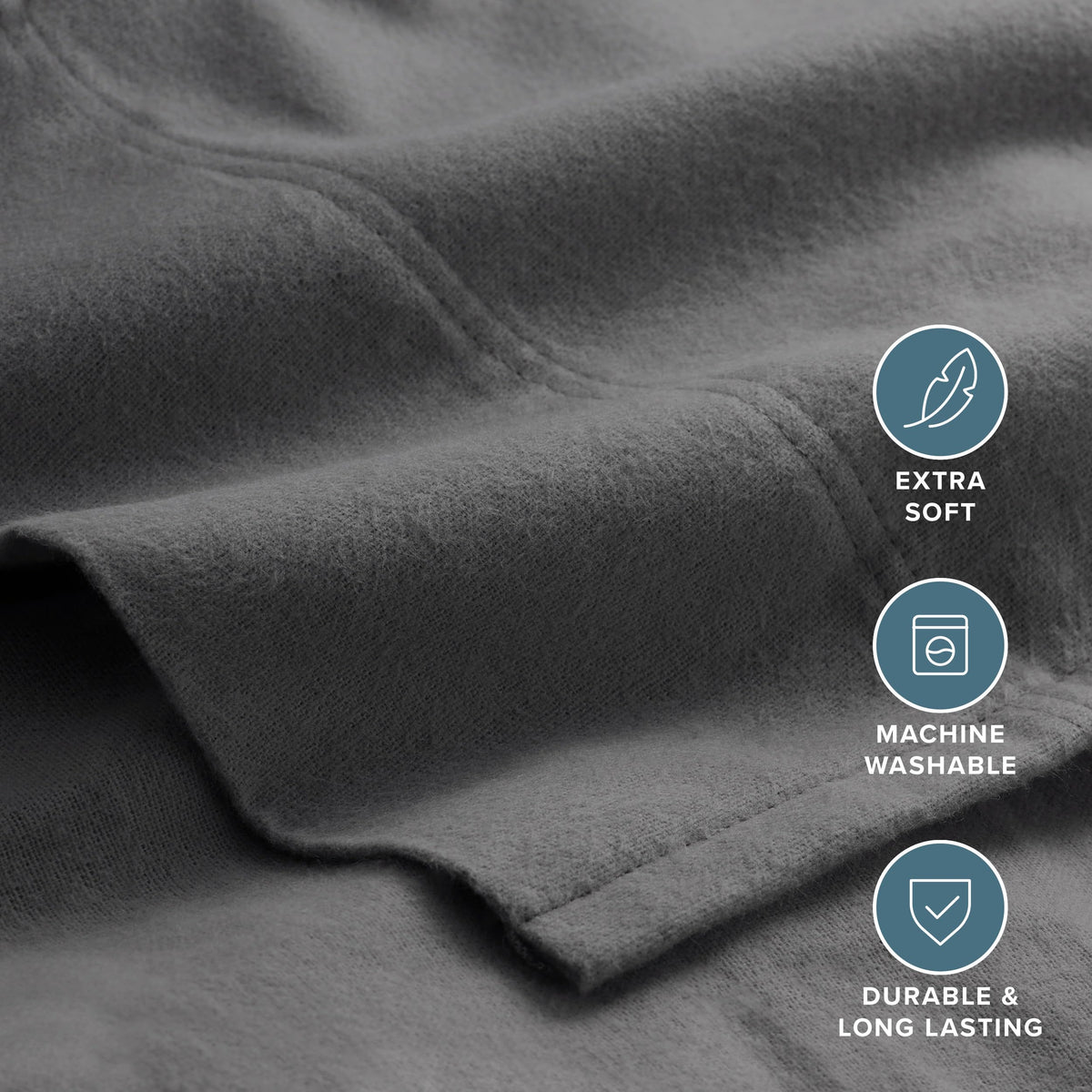 Flannel Sheet Set 100% Cotton, Velvety Soft Heavyweight - Double Brushed Flannel - Deep Pocket (Grey)