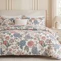 100% Cotton Duvet Cover Set, Digital Printed Vintage Floral Botanical Duvet Cover with Zipper Closure & 8