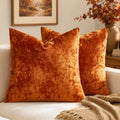 Fall Velvet Throw Pillow Covers Burnt Orange 16x16 inch Set of 2