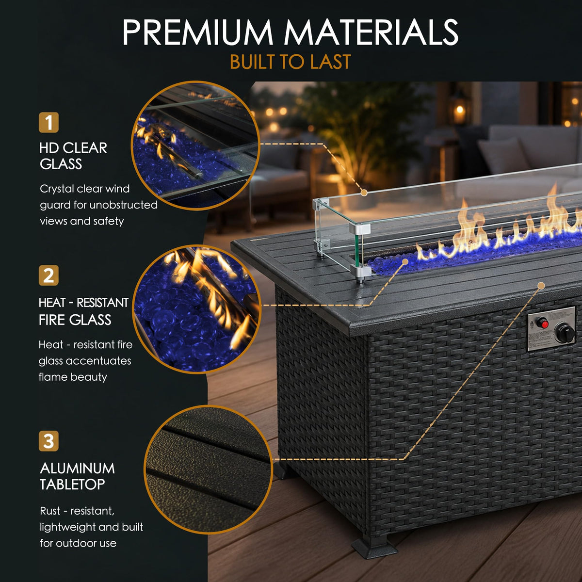 Outdoor Patio Propane Gas Fire Pit Table 50, 000 BTU Wicker Design