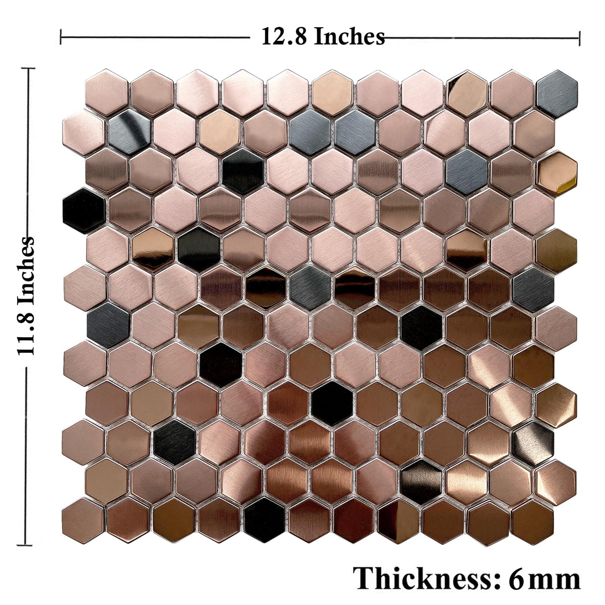 Hexagon Stainless Steel Brushed Mosaic Tile Bronze Copper Color Black Bathroom Kitchen Backsplash Shower Floor Tiles