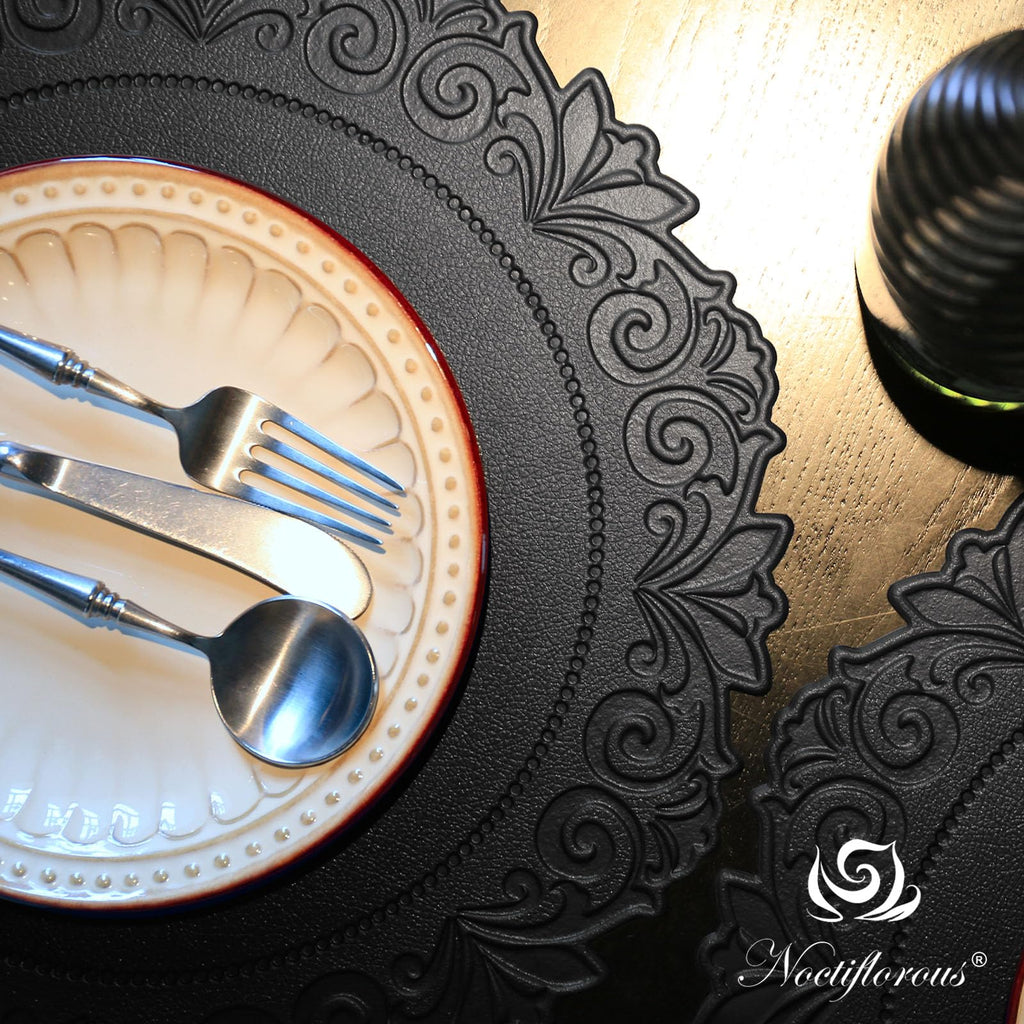 Round Faux Leather Placemats Set of 6, Dining Table Mats, Black