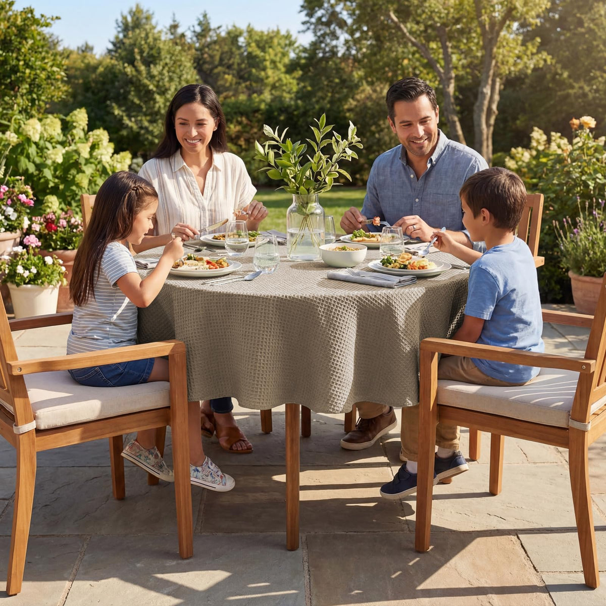 Round Tablecloth Waffle Textured Waterproof Table Cloth Stain Resistant Wrinkle Free Washable Decorative Table Cover