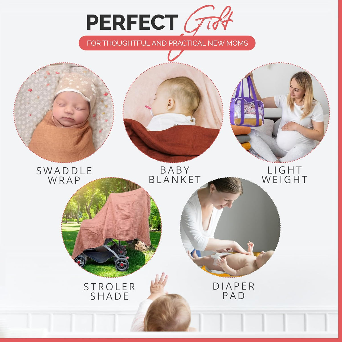 Pack of 4 Swaddle Blankets - Organic Cotton Muslin Baby Blanket for Swaddles 3-6 Months & 0-3 Months | Soft Swaddle