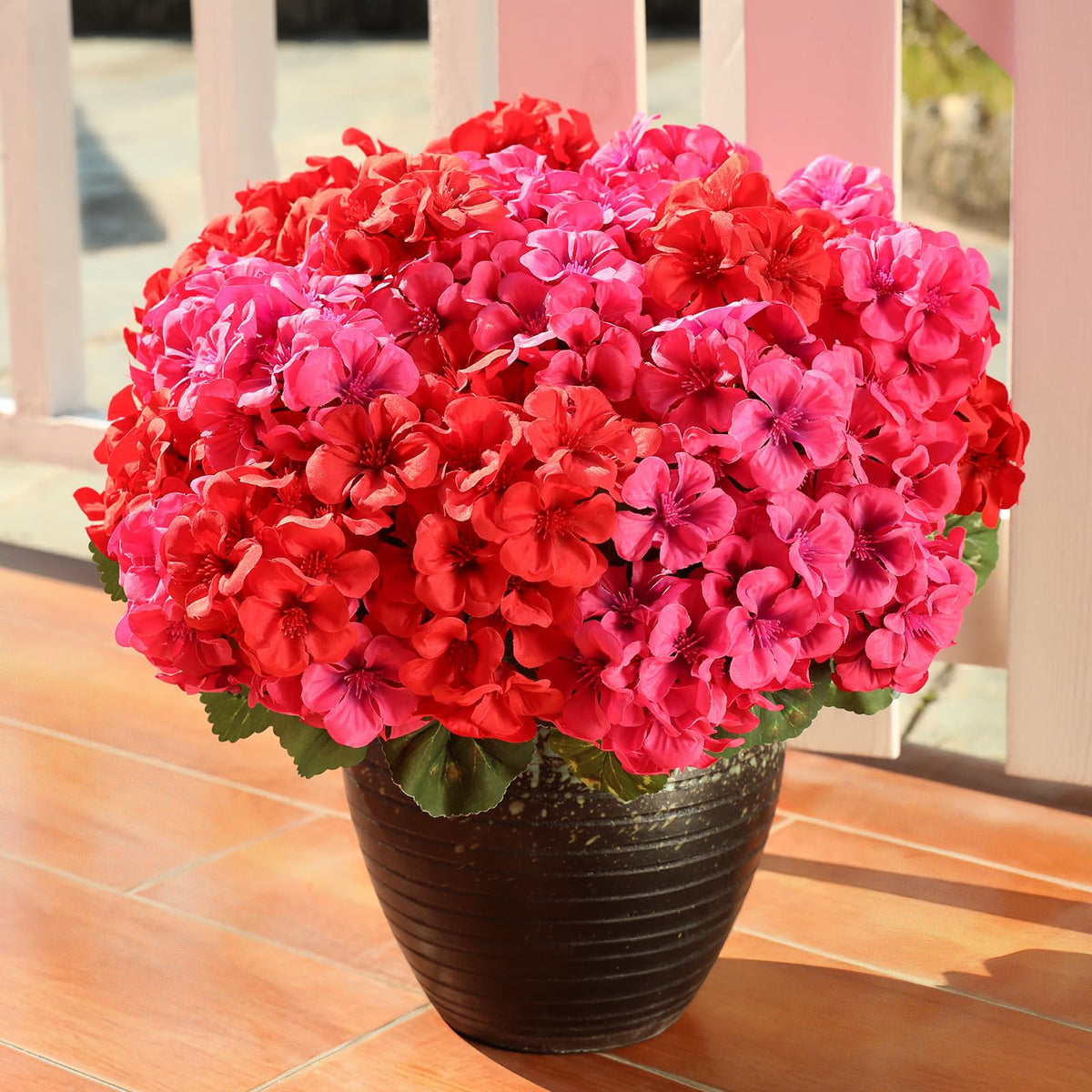 Artificial Geraniums Fake Flowers for Outdoor, 6 PCS UV Resistant Faux Plant