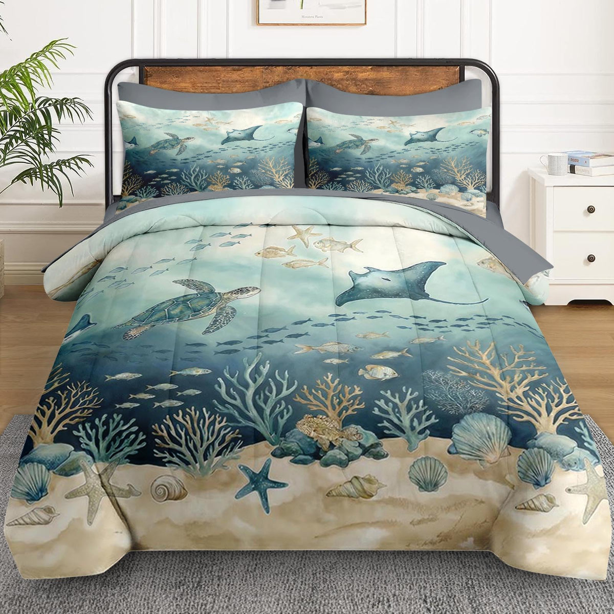 Comforter Set with Sheets, 7 Pieces Ocean Turtle Bedding