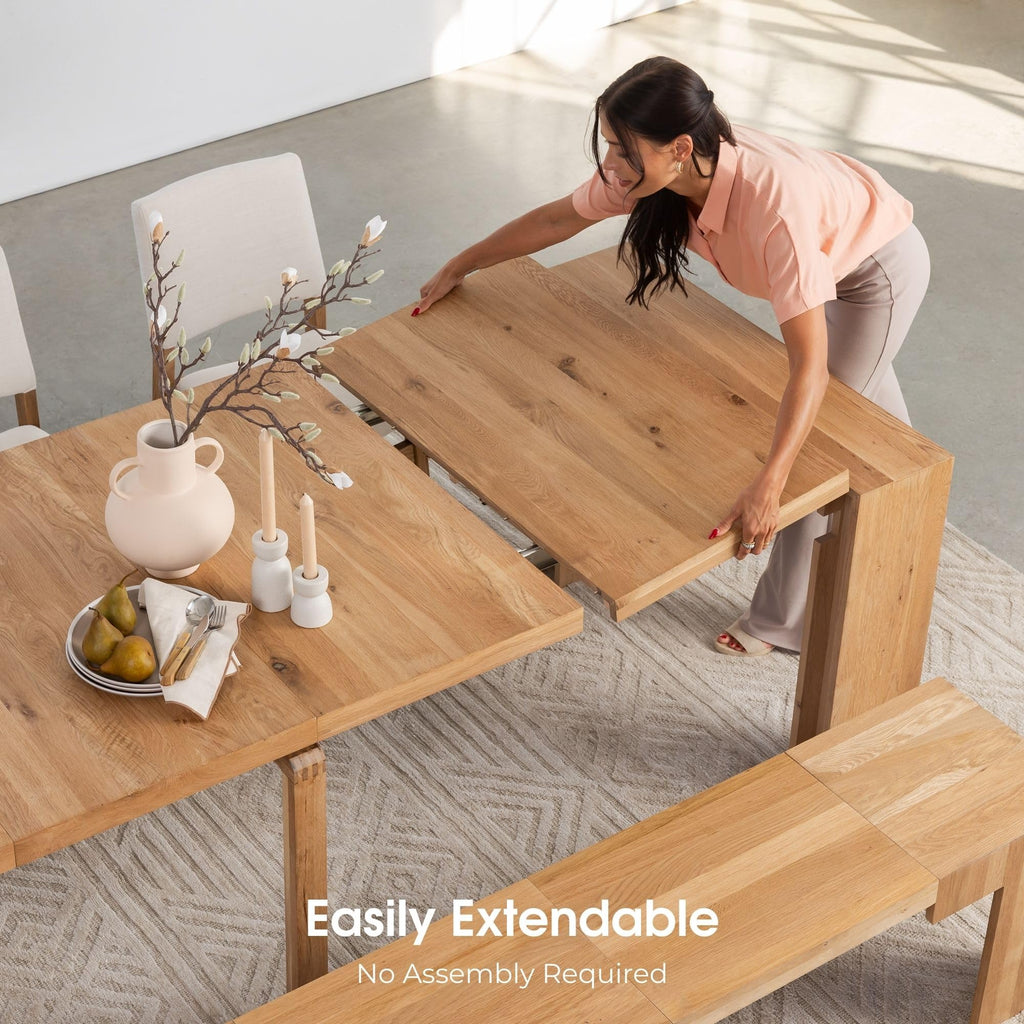 Solid Wood Extendable Dining Table with 2 Benches, Seats 2-12, Expandable Table, Space-Saving Furniture, Expandable