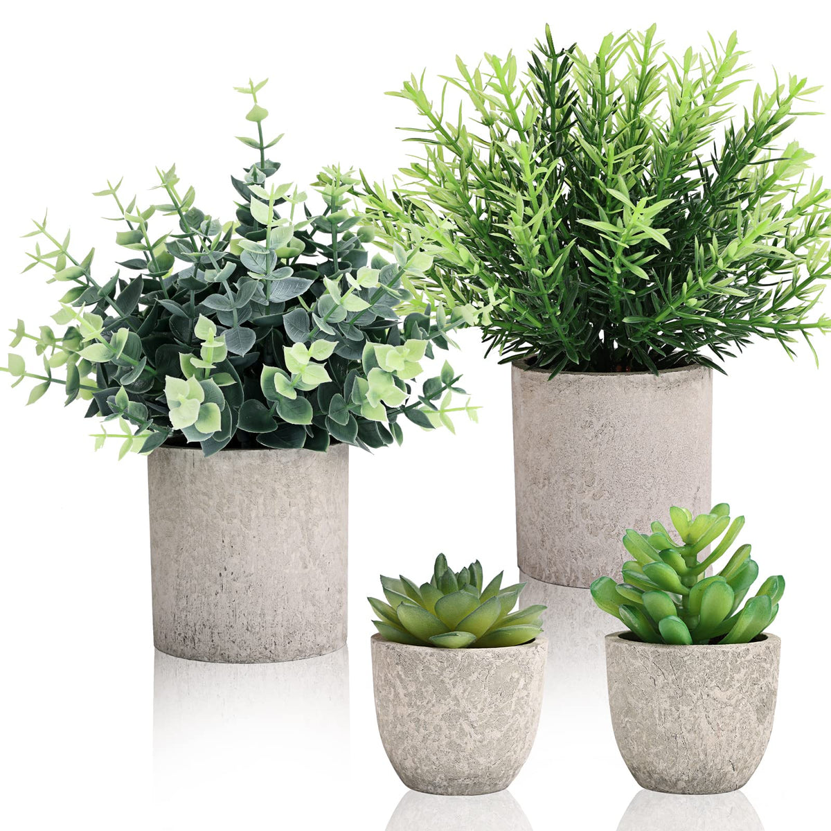 4 Pack Small Fake Plants Eucalyptus Rosemary Succulents Plants Artificial in Pots for Shelf Artificial Greenery
