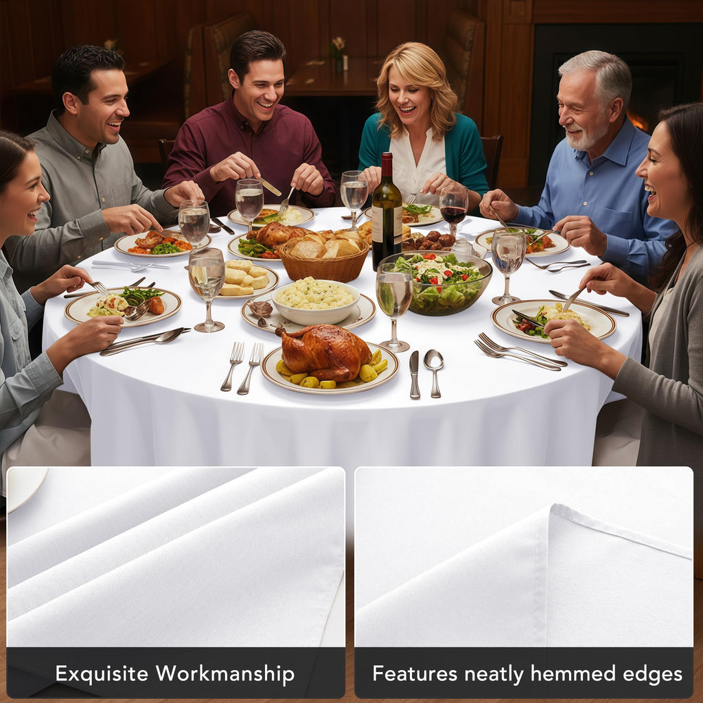 6-Pack White Round Tablecloths, 120 in, for 5-6 Ft Round Tables