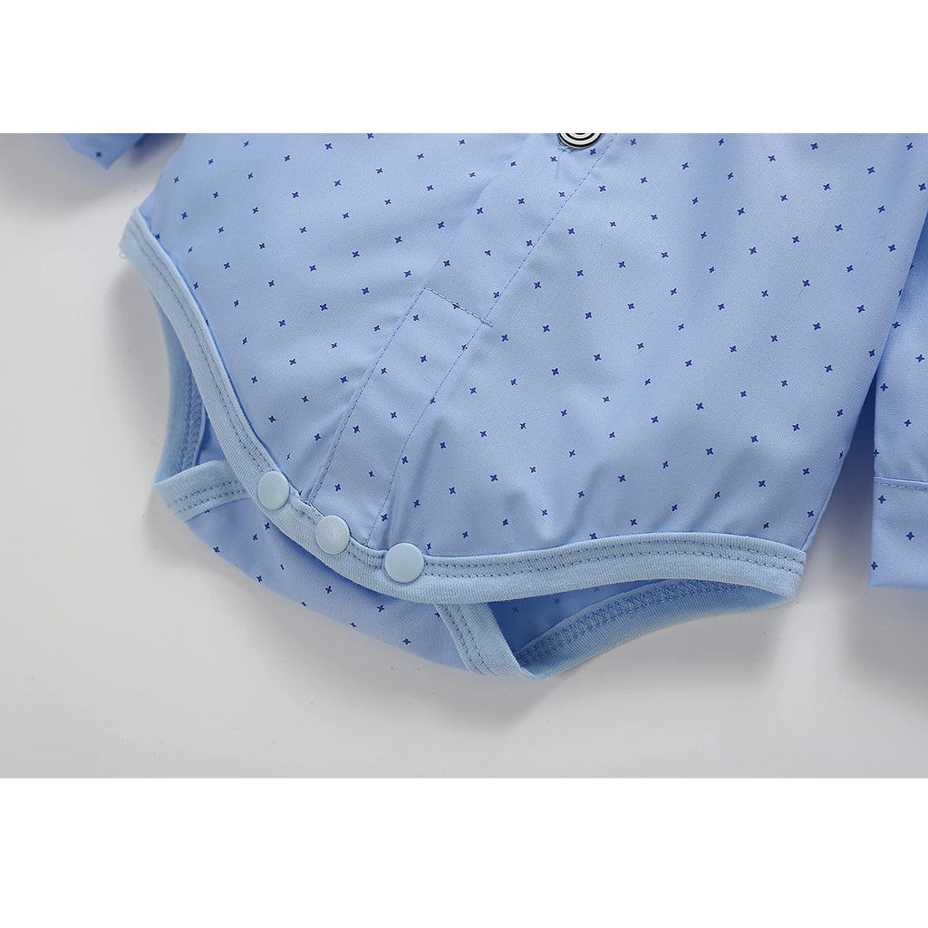 Baby Toddler Boy Formal Gentleman Suits,Dress Long Sleeve Blue Shirt With Bowtie+Suspender Pants Dressy Outfit