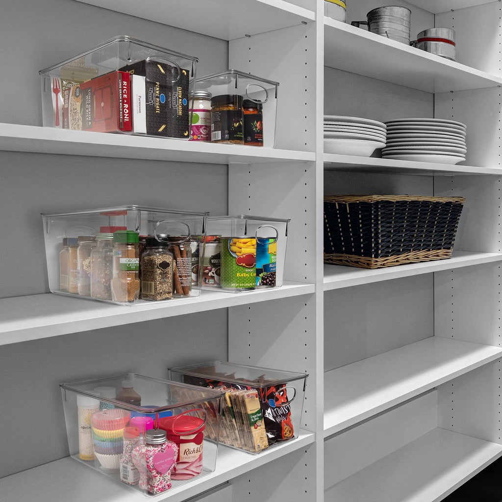 Plastic Storage Bins With lids - Perfect Kitchen Fridge Organizer, Pantry Organization, Cabinet Organizers (4 Pack)