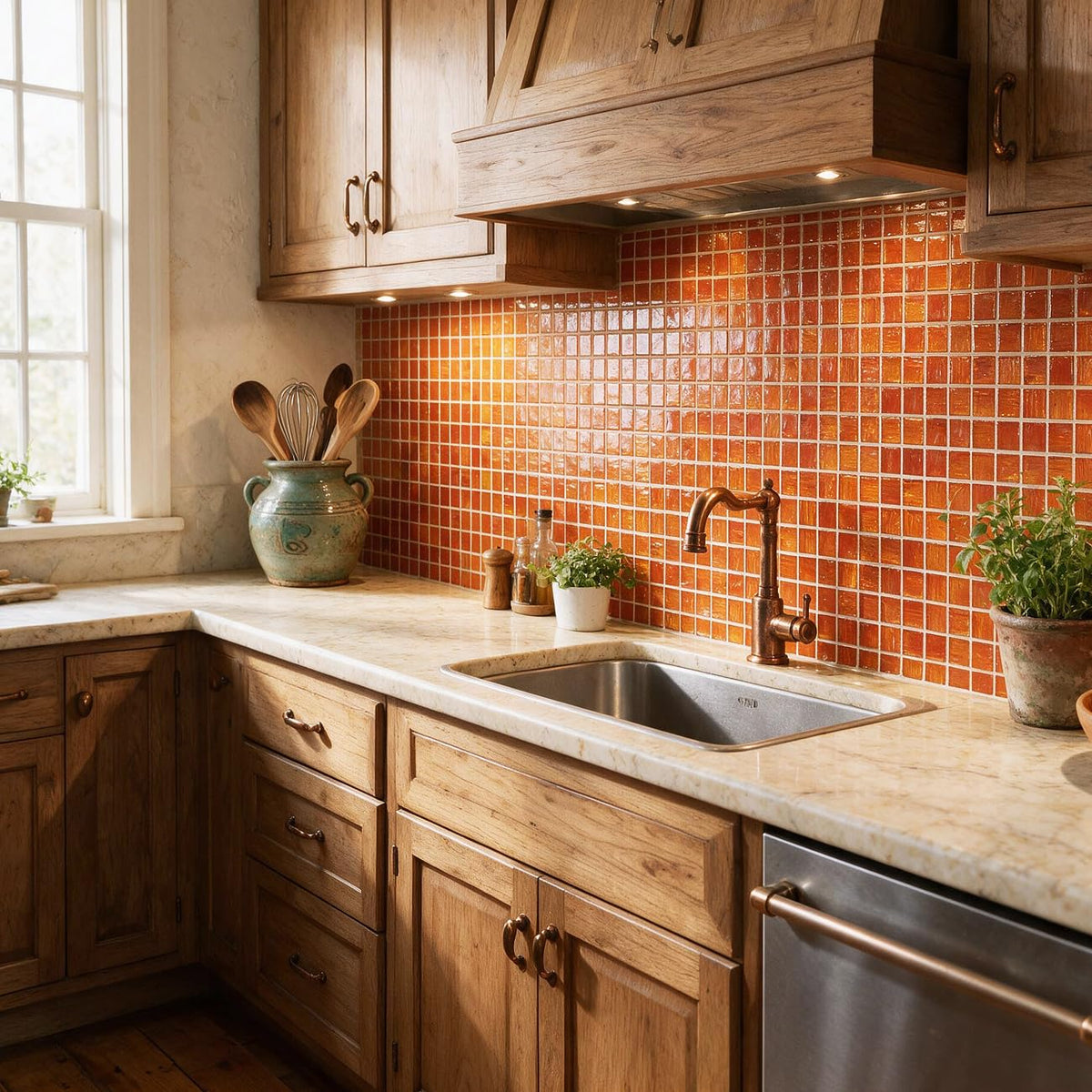 11.5 sq.ft Orange Glass Mosaic Tile , Pool, Kitchen Backsplash