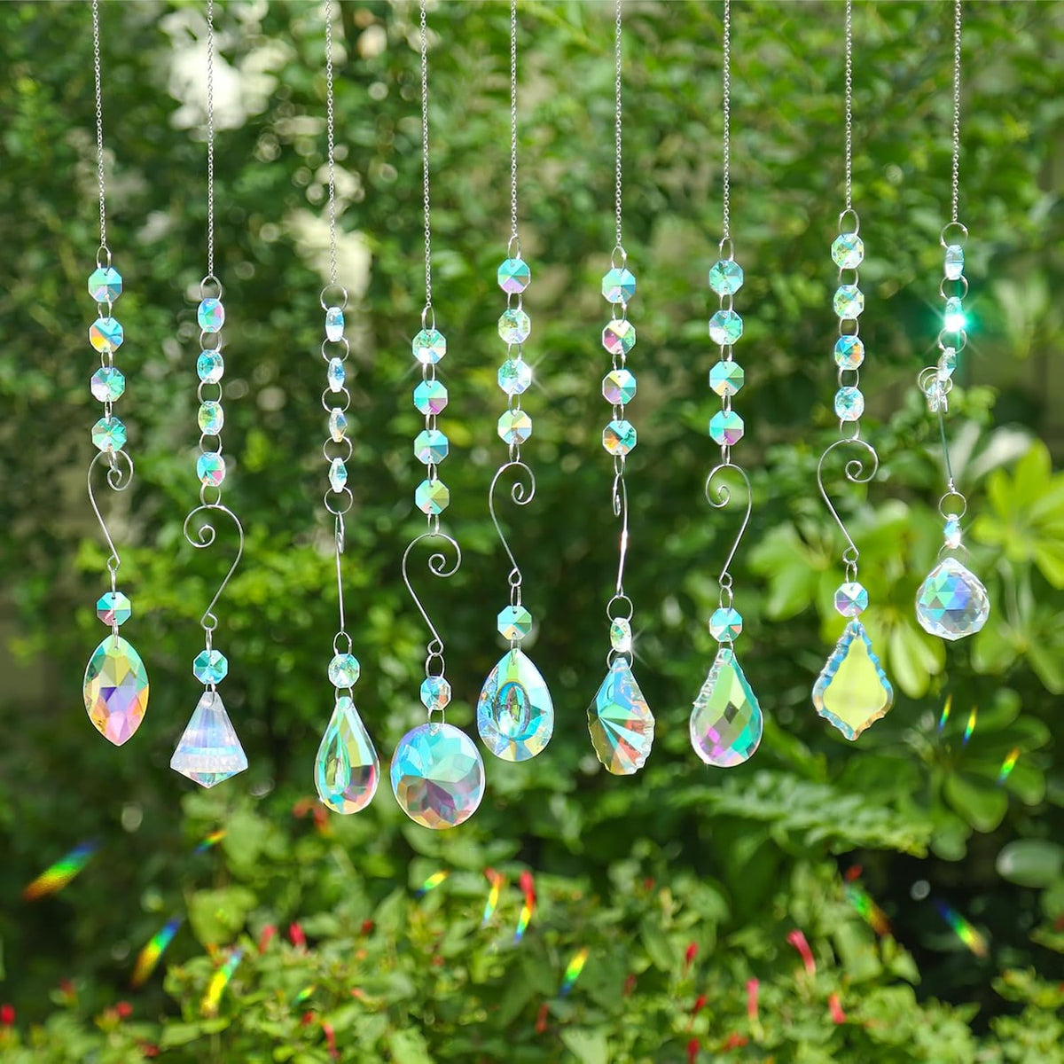 9 Pieces Sun Catchers Indoor Window Suncatcher Crystals Prisms with Chain Pendant Colorful Hanging Ornaments for