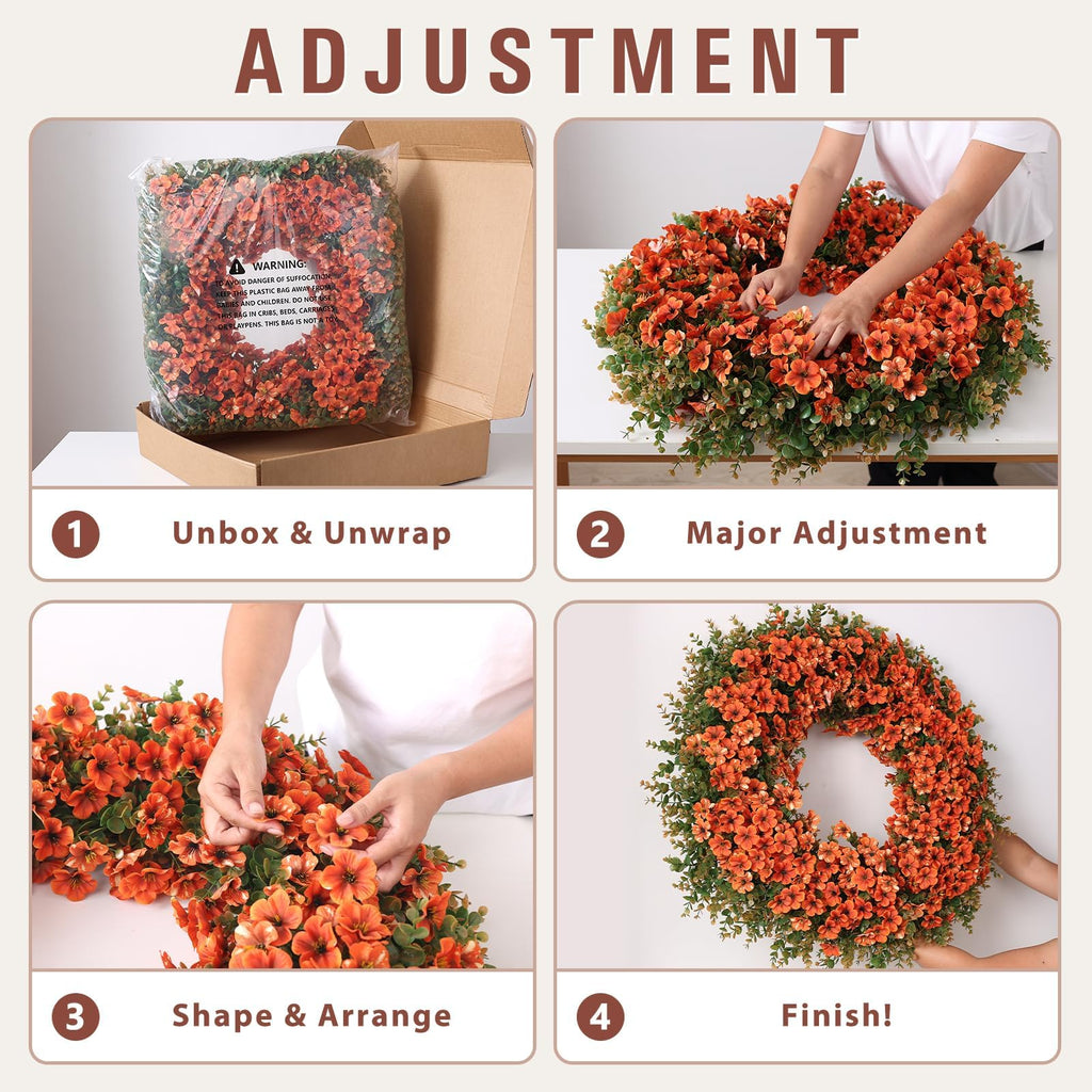 32" Large Artificial Silk Flower Eucalyptus Wreath for Outdoor(Fall Orange)