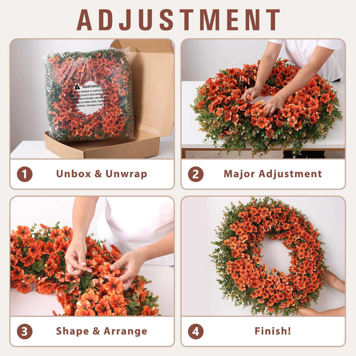 32" Large Artificial Silk Flower Eucalyptus Wreath for Outdoor(Fall Orange)